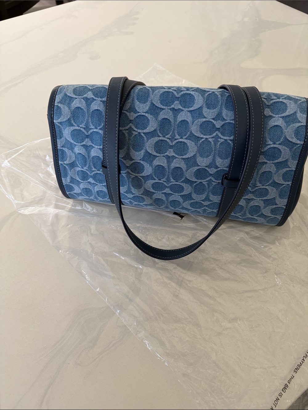 Coach Blue Denim Signature Canvas Shoulder Bag with Leather Trim - Picture 3 of 7